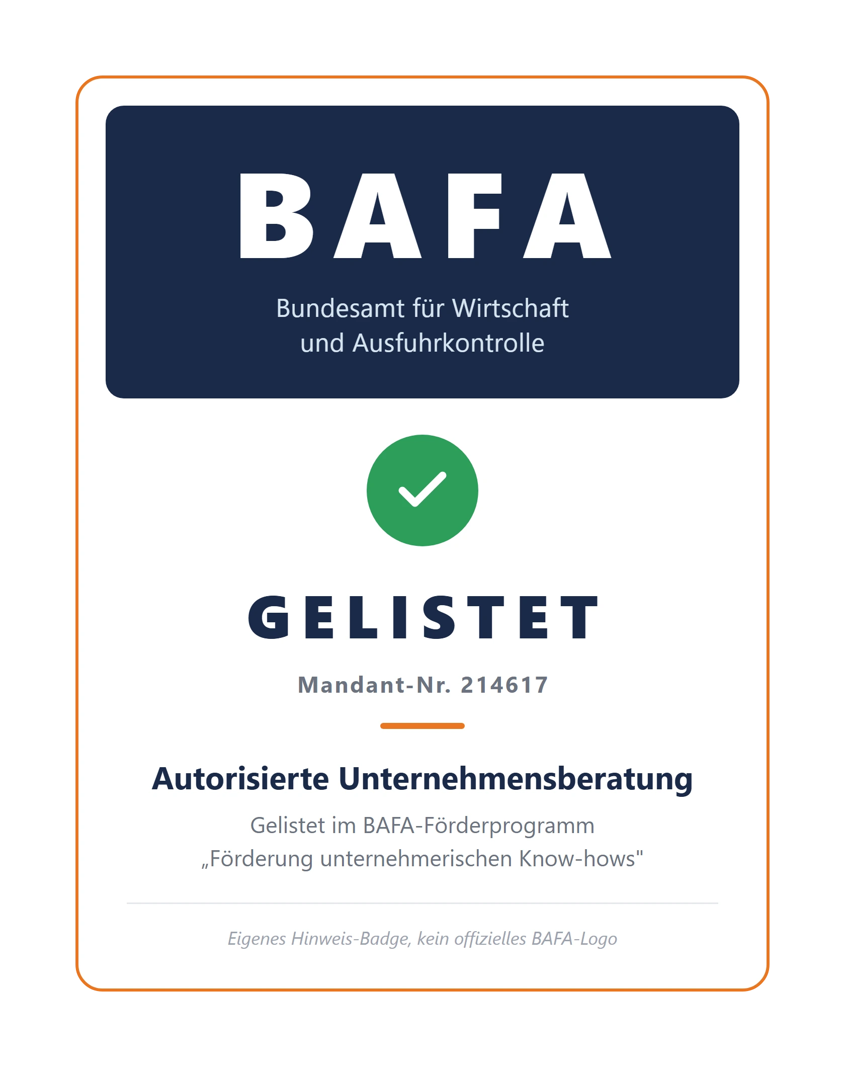 BAFA gelistet, Mandant-Nr. 214617