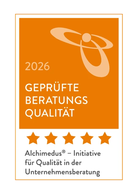 Siegel: Geprüfte Beratungsqualität 2026 der Alchimedus-Initiative für Qualität in der Unternehmensberatung